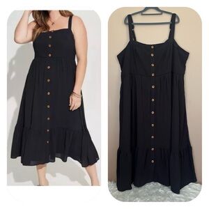 {Torrid} Tea Length Gauze Button Front Dress in Deep Black - Womens 4X - NWT